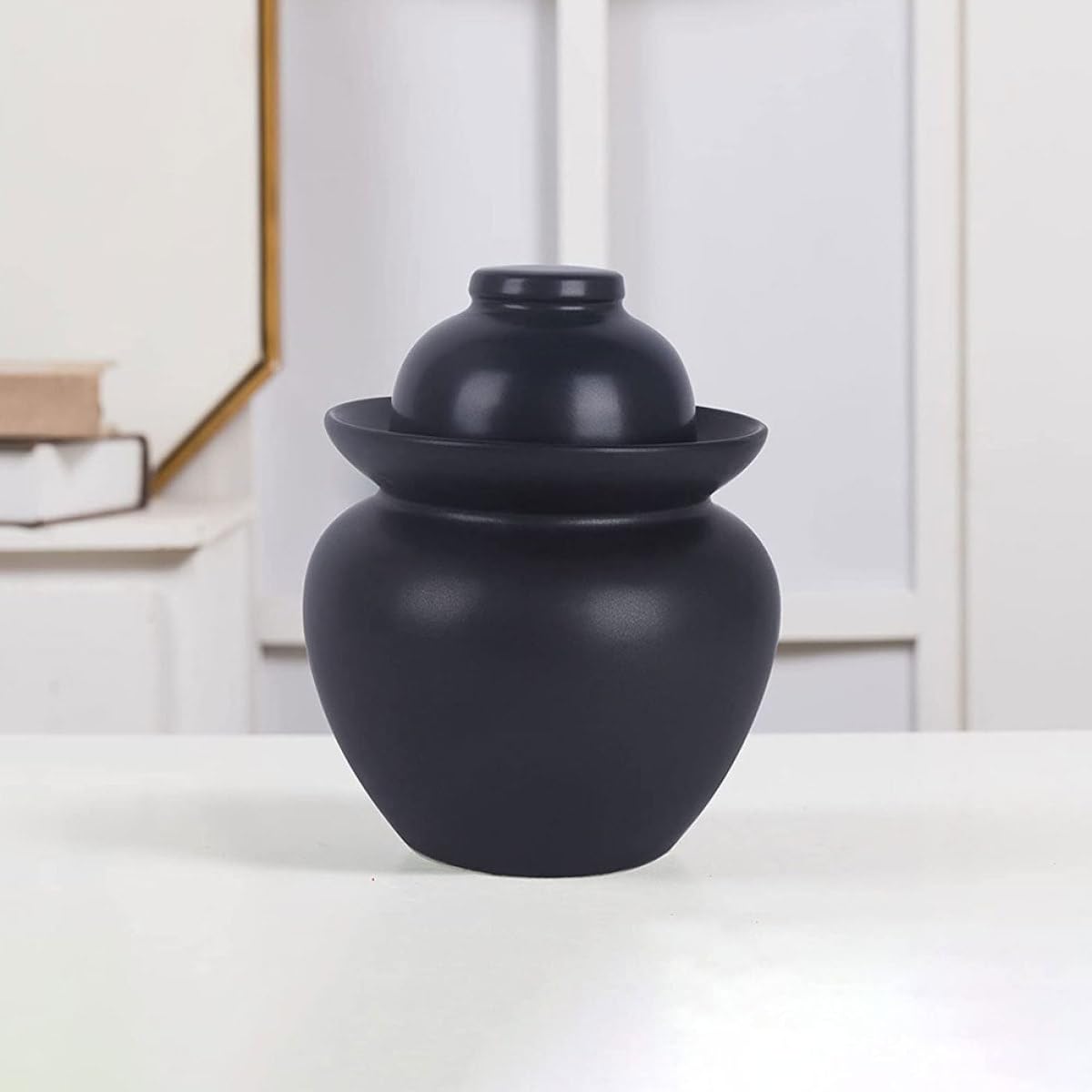 TOYANDONA Barattolo in Ceramica per Sottaceti Tradizionale con Coperchio Sigillante Contenitore Ermetico per Fermentazione e Conservazione Alimentare Adatto per Cucina e Casa Colore Nero