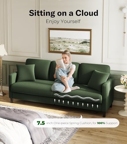 Image of Welzona 83 inch Couches for Living Room, Teddy Sofa Couch, Comfy Sofas for Living Room, Tool-Free Setup Loveseat Sofa, All-Wood Love Seat Couches, Small Couch 2 Pillows Included, Green