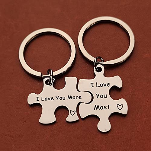 Miniatura 3 de Llavero de rompecabezas para pareja para esposo, esposa, I Love You More I Love You Most llavero para novio novia llavero a juego para parejas,