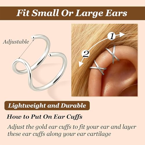 Image of Ear Cuffs Non Piercing 14K Gold Plated Ear Cuff Earrings for Women Trendy Clip on Cartilage Earring Stacks Non Pierced Adjustable Fake Earrings Set Jewelry Christmas Gift 2026 Stocking Stuffers