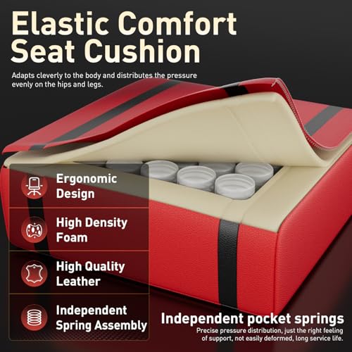 Image of HLDIRECT Gaming Chair, Ergonomic Video Game Seat with 360 Swivel & Lumbar Massage, Computer Chair PU Leather Cushion for Adults Home /Office Use (Black & Red)