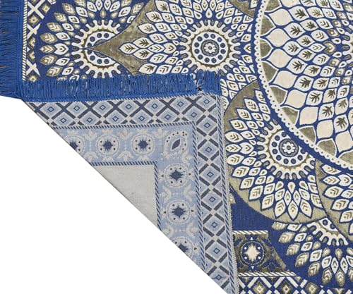 Image of Traditional Cotton Carpet 5x7 Feet Soft & Superfine Velvet Rug for Living Room, Hall & Bedroom | Designer Carpet /Area Rug Dari | Trendy & Durable Kalin Reactangular (Blue)