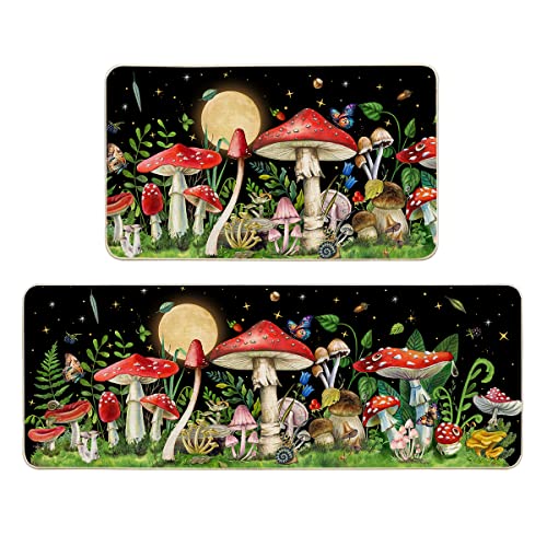 Wovoto Mushroom Kitchen Rug Set of 2 Cute Kitchen Mats 17"x 29"+17"x47"