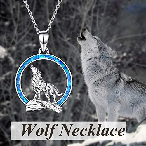 YFN Wolf Necklace Gifts for Men Women Sterling Silver Wolf with Blue Crystal Jewelry Birthday for Wolf Lover 18+2"