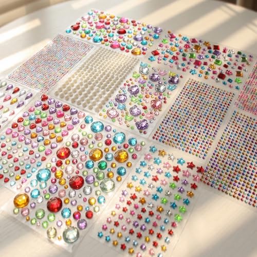 Gikboup 3521 Pieces Self Adhesive Jewels for Crafts Gems Stickers for Kids Flat Back Plastic Fake Jewels for Scrapbook Supplies and face gems