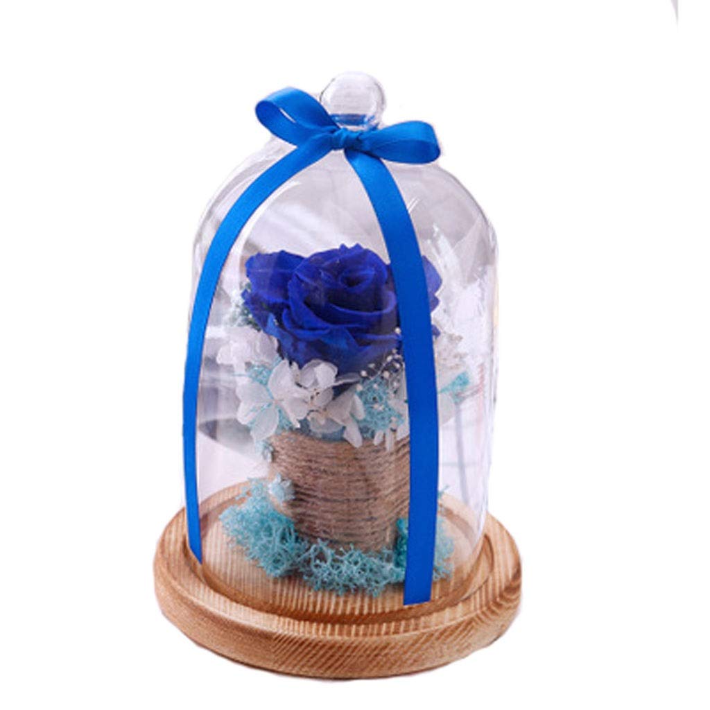 Fleurs séchées et roses éternelles sous cloche en verre naturelle