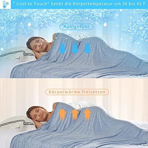 MH MYLUNE HOME Kühldecke Ultra Leichte Sommerdecke Arc-Chill Q-Max0.458 Kühlende Bettdecke 150x200 Sommerbettdecke Kuscheldecke Wohndecke Reisedecke Cooling Blanket (Blau, 150 x 200 cm)