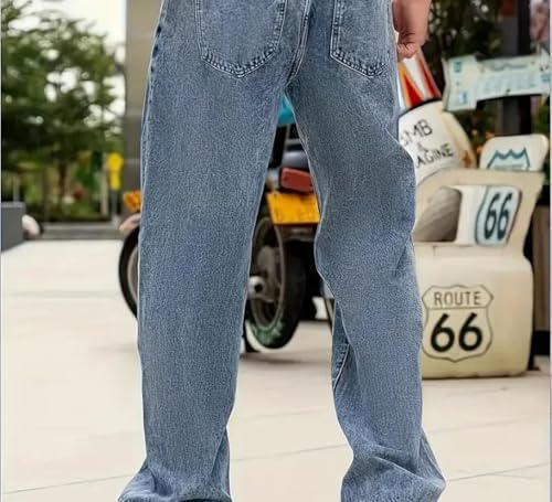 Men's Loose Jeans, Loose Straight-Leg Solid Color Fashionable Y2K Pants2