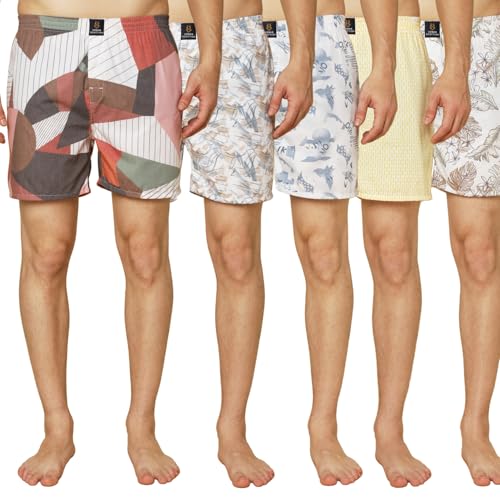 Image of Urban Scottish Ultra-Comfortable Men's Boxer Pants (Pack of 5) - 100% Cotton Material with A Stylish Print - Soft and Stretchy Elastic Waist Band - Dynamic Movement and Hardwearing Stitching
