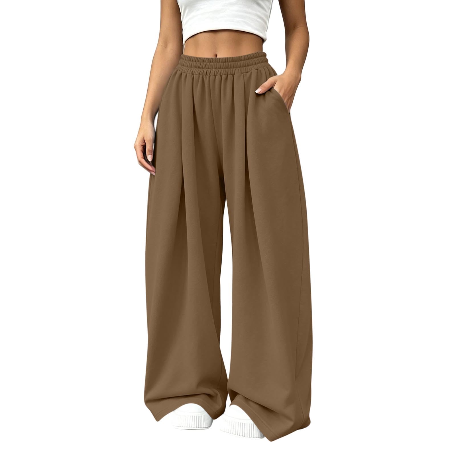 Generico Pantaloni Sportivi Donna Pantaloni da Corsa con Elastico in Vita Pantalone Tuta Donna con Tasche e Coulisse Comodi Causal Pantalone Baggy a Gamba Larga per Allenamento Jogging Fitness