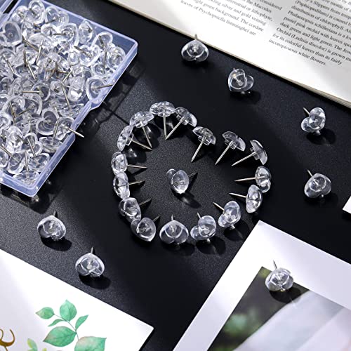 Fainne 100 Pieces Heart Push Pins Clear Thumb Tacks Heart Shaped Push Pins for Cork Board Plastic Transparent Thumb Tacks for Posters Office Photo Maps