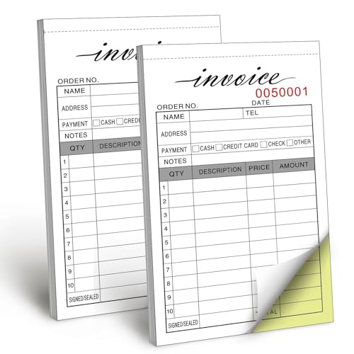 invoice receipt book 34x5534 handheld 2-part carbonless sales invoice book invoice pad with cardboard for small boutique business 50 sets  2 pack