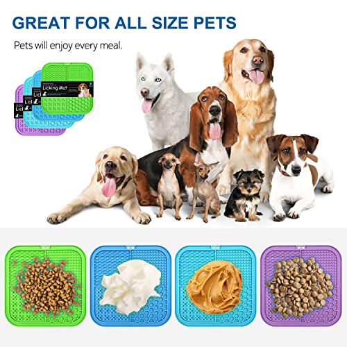 Licking Mat For Dogs & Cats 4 Pack, Slow Feeder Lick Pat Dog Enrichment Toys, Feeding Mat Anxiety Relief With Suction Cups For Butter Food Yogurt Peanut, Pets Training Mat (Blue&Green&Cyan&Purple) #TOP2