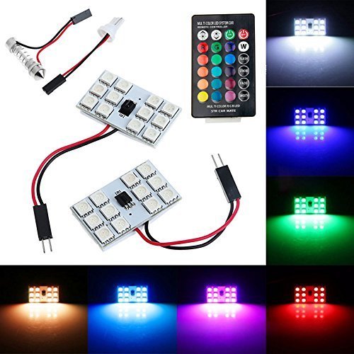 Guance 2 Pcs 12 SMD 5050 LED Car Roof Light/Dome Lamp with IR Remote