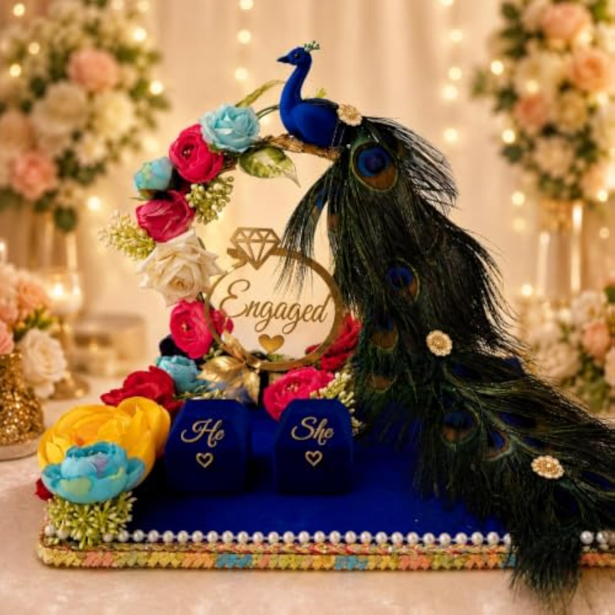 Peacock Design Engagement Ring Platter, Stylish Wedding Ring Holder