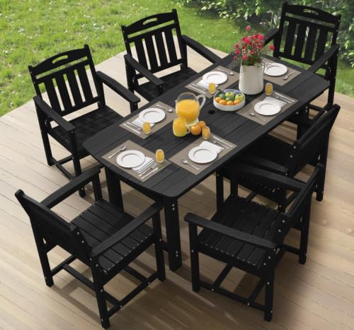 Image of Ciokea HDPE Outdoor Dining Set of 6, Patio Table and Chairs Sets, Black