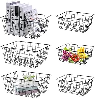AXABING 6 PCS Wire Storage Baskets,Metal Basket for Pantry Organizer Storage, Metal Wire Basket Suitable for Home,Office,Kitchen,Bathroom Storage