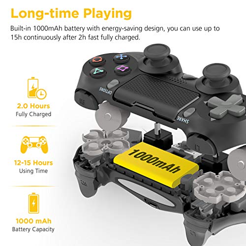Wireless Controller for PS4, Gamepad Remote Pro Controller for Playstation 4/Pro/Slim with Motion Motors and Audio Function, NOT OEM, Black