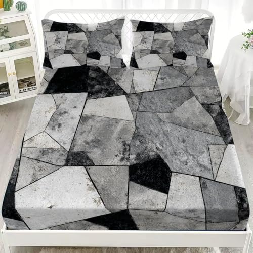 Matrimonial Fácil de Limpiar 3D Sábana Bajera PatróN GeoméTrico úNico Microfibra Suave Transpirable Sabanas Elástico en el Borde Bolsillo Profundo 30cm Gris Claro para Grueso Colchón 160x200 cm
