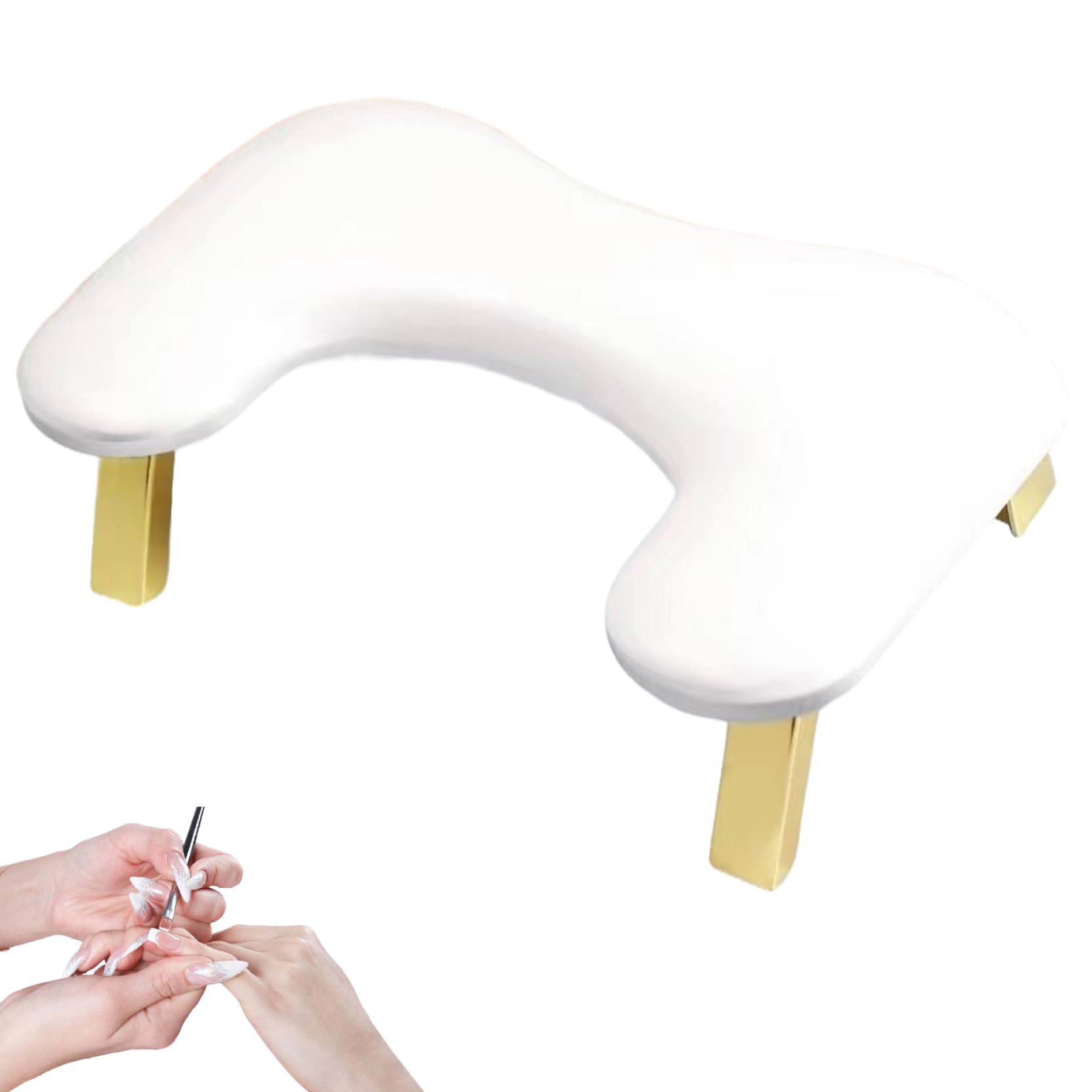Reposabrazos para uñas de lujo de piel sintética en forma de U para técnicos de uñas cómodo y ergonómico para amantes de la belleza y entusiastas de la manicura color blanco.
