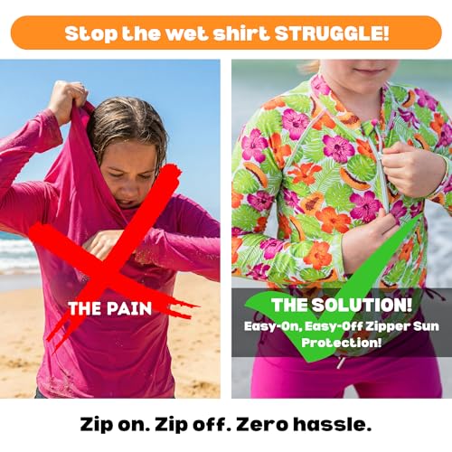 Image of SwimZip Girls' 3 Pc Swim Set w /Long Sleeve Rash Guard, Tankini & Shorts UPF 50+