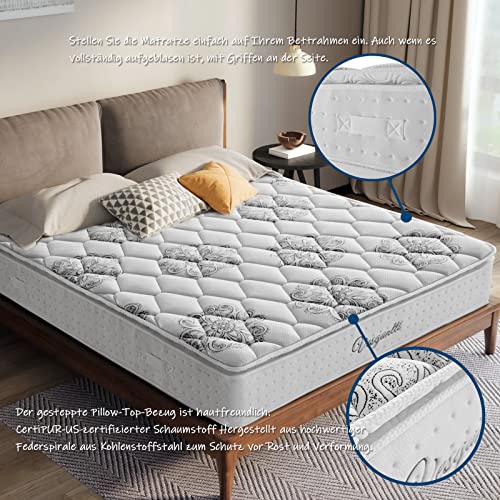 Vesgantti Matratze 90x200 7-Zonen Federkernmatratze Taschenfederkernmatratze Mittelfeste Orthopädischem Tonnentaschenfederkernmatratze (H4, Pillow-top 26cm) – Bild 5
