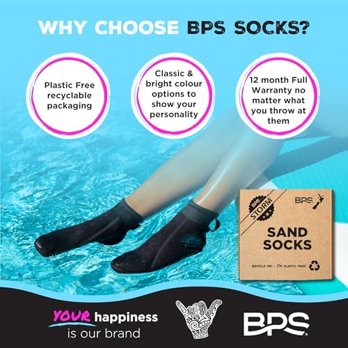 Image of BPS Storm 'Smart Sock' Ultra Water Fin Sock (Low Cut - Unisex) 3mm Neoprene Glued and Blind Stitched w /Fit Adjustment Straps for Snorkeling, Tide-Pooling and All Water and Sand Activities