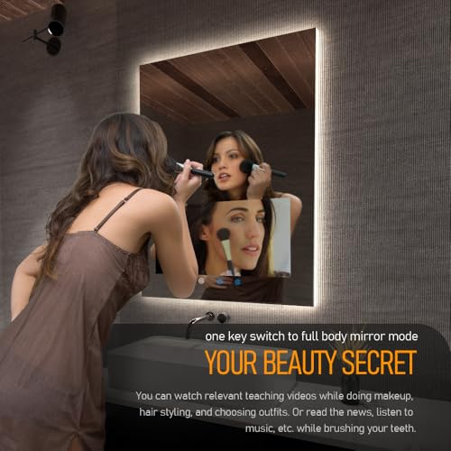 Image of 32 inchx24 inch Smart Waterproof Anti-Fog Vanity Mirror with Built-in 21.5 inch Touch Display, Android OS, Adjustable 3-Color LED, Bluetooth /WiFi /HDMI, Streaming Apps for Bathroom & Bedroom