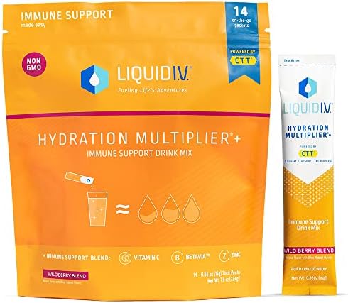 Liquid I.V. Hydration Multiplier + Immune Support – Wild Berry Blend – Hydration Powder Packets | Contains Vitamin C, B3, B5, B6, B12, Zinc, & BetaVia | Gluten-Free, Dairy-Free & Soy-Free – 14 Sticks Liquid I.V. Hydration Multiplier + Immune Support – Wild Berry Blend – Hydration Powder Packets | Contains Vitamin C, B3, B5, B6, B12, Zinc, & BetaVia | Gluten-Free, Dairy-Free & Soy-Free – 14 Sticks