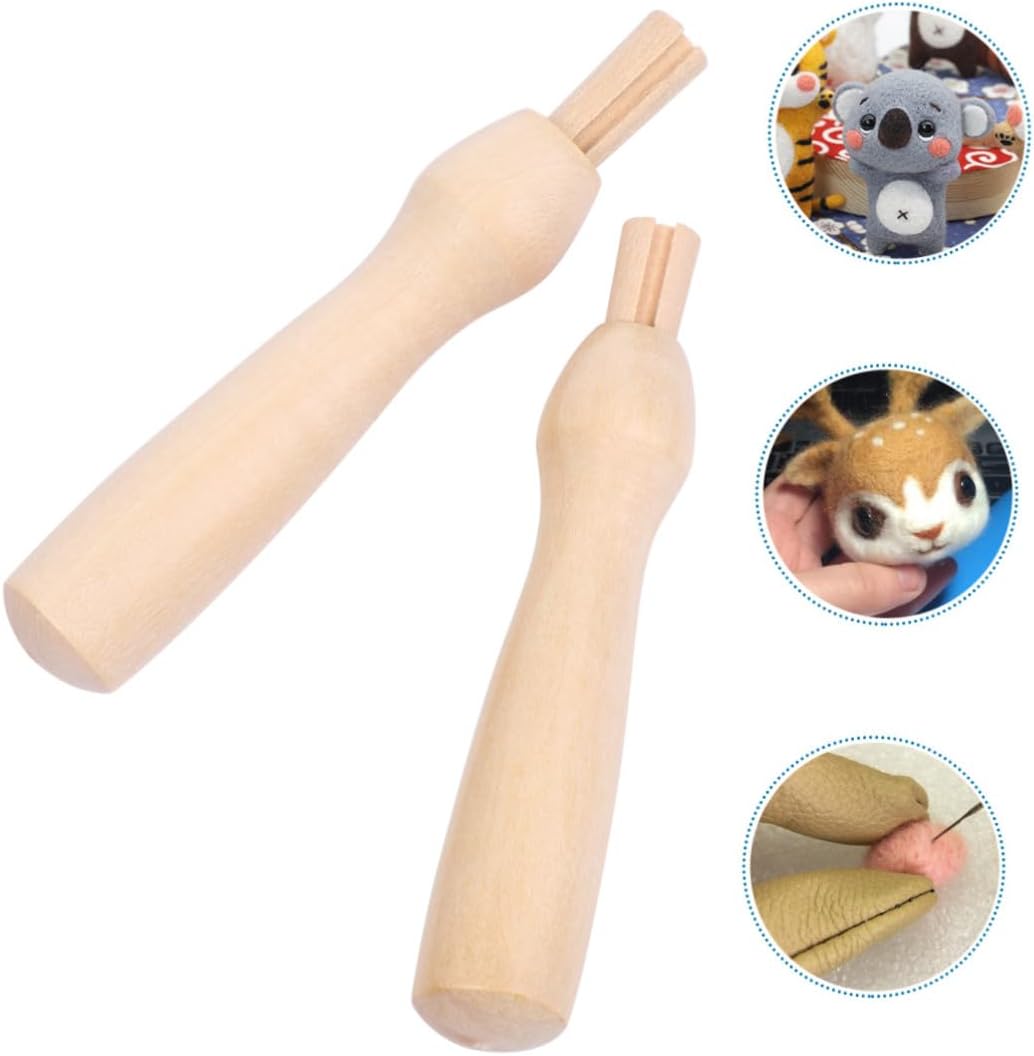 Anneome 5pcs Solid Wood Poking Needle Handle DIY Wool Felt Tool for Crafting Slip Design Easy to Install Comfortable Grip