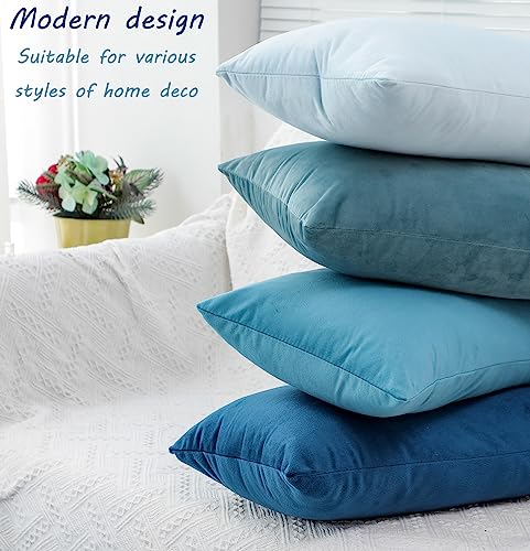Blue Solid Velvet Throw Pillow Covers 18X18 Set Of 4, Soft Modern Square Decorative Couch Pillows Cases Cover Neutral Home Decor For Couch Sofa Cushions Living Bed Room Farmhouse, Blue Mix4 #TOP1