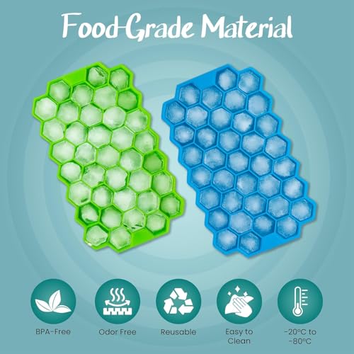 Image of Silicone Ice Cube Tray | Hexagon Shape Ice Mould | Flexible Easy Release Freezer Tray | Stackable Space Saving Design (Without Lid) (Pack of 1)