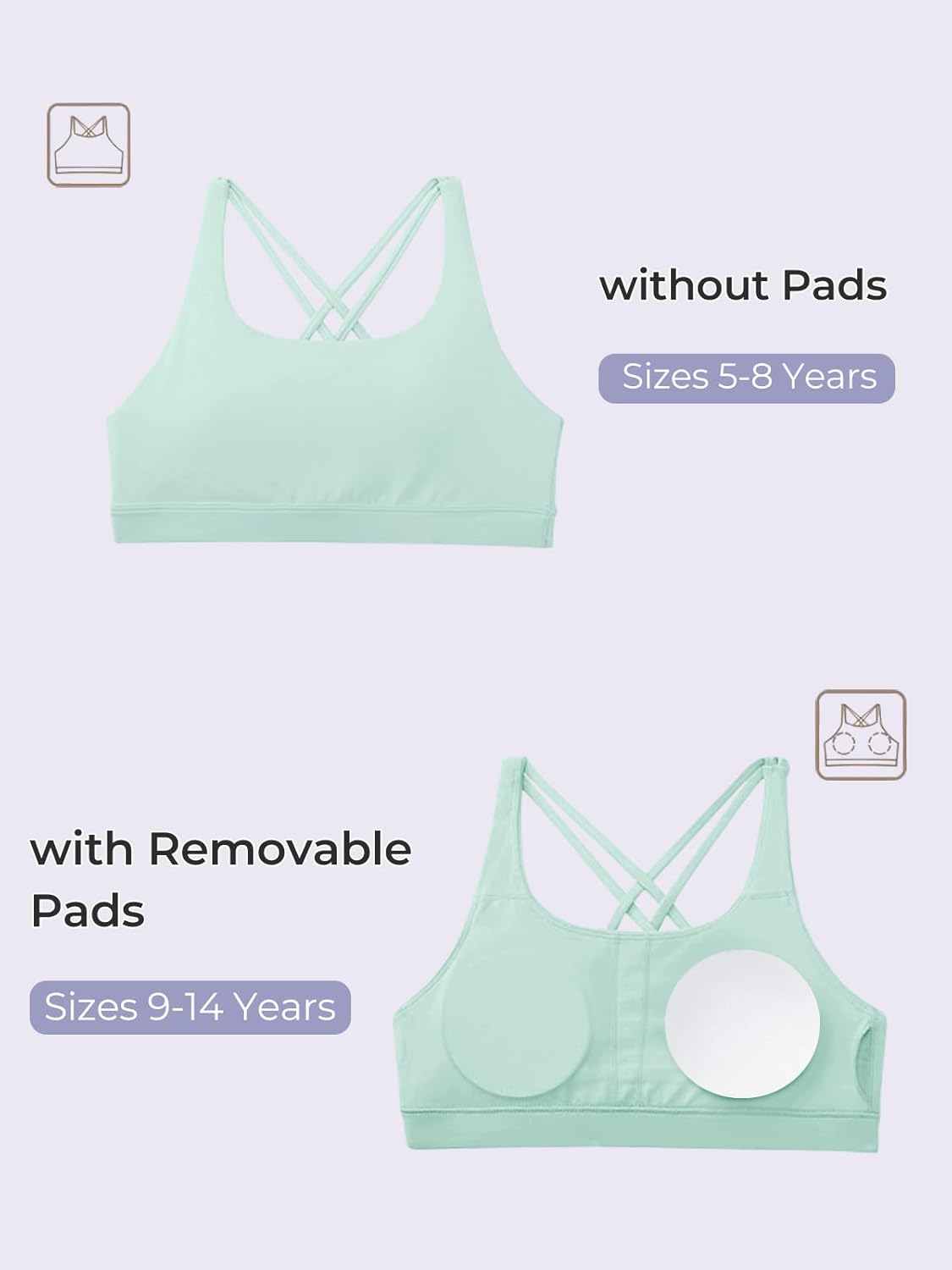 Haloumoning Girls Training Bra Kids Strappy Scoop Neck Bras Yoga Sports Comfort Dance Crop Top 5-14 Years - Image 5