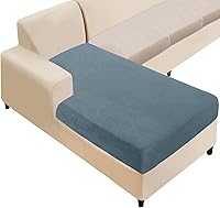 Vista 16 de NAISI Funda para Sofá Seccional de 1 Pieza de Terciopelo Separada para Chaise Lounge Funda Suave Elástica Fundas para Sofá Seccional Marrón