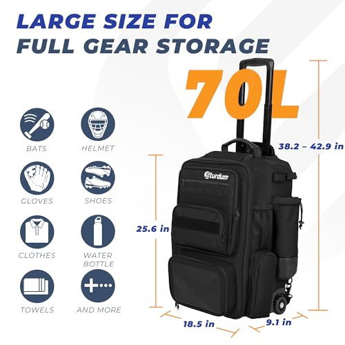 Sturdum 70L Rolling Baseball Backpack