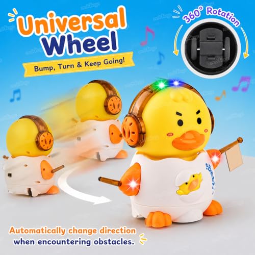 Image of Zest 4 Toyz Musical Duck Toy for Kids with Lights and Sound Bump & Go Battery Operated Animal Dancing Toy for Toddlers Boys and Girls Age 1 to 5 Years - White