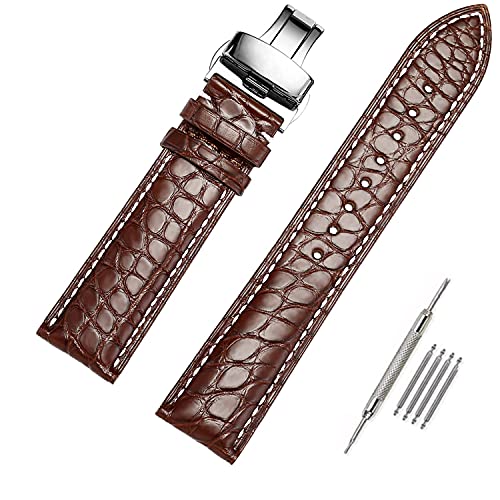 Image of Moran Genuine Leather Band Alligator and Cowhide Replacement Deployment Buckle Watch strap18mm to 24mm Crocodile Leather Strap for Men's and Women's