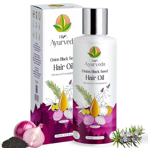 HIM AYURVEDA Advanced Onion Black Seed Hair Oil with Rosemary | Red onion Hair Oil for Stronger Hair| Infused with 25+ Herbs, Onion & Black Seed | SLS & Paraben Free | 200ML | (pack of 1)