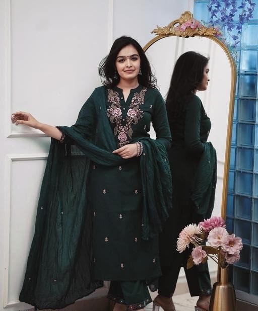 Image of piludi Embroidered Designer Kurta Set for Women | Kurta Pant with Dupatta | Lightweight, Soft and Comfortable Outfit Designed for a Clean and Modern Everyday Look