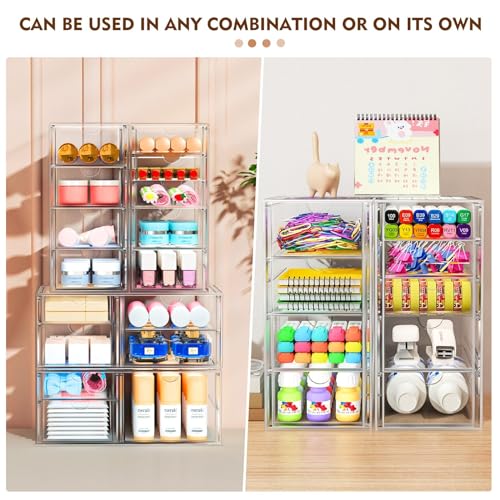 Image of ARSTPEOE 22 Drawers, Acrylic Desk Makeup Organizer, Plastic Drawers Organizer, Stackable Storage Solution for Makeup, Dresser, Office, Bathroom Clear Plastic Craft and Bead Storage Cabinet