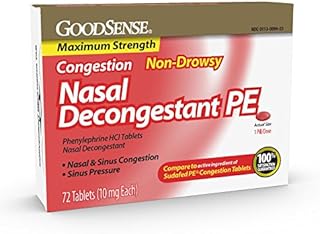 GoodSense Maximum Strength Nasal Decongestant PE, Phenylephrine HCl 10 mg, Sinus Congestion Relief; Relieves Nasal Congestion Due to Hay Fever, Common Cold and Upper Respiratory Allergies, 72 Count