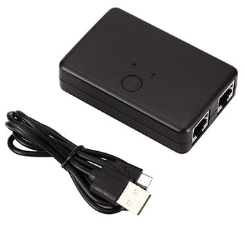 Suckoo Ethernet Cable 2 Port RJ45 Network Switcher 2 in 1 Out 1 in 2 Out Two Way Switch Manual Pushbutton Gigabit Compatible Computer Host Router Switch Selector Switch Box with USB