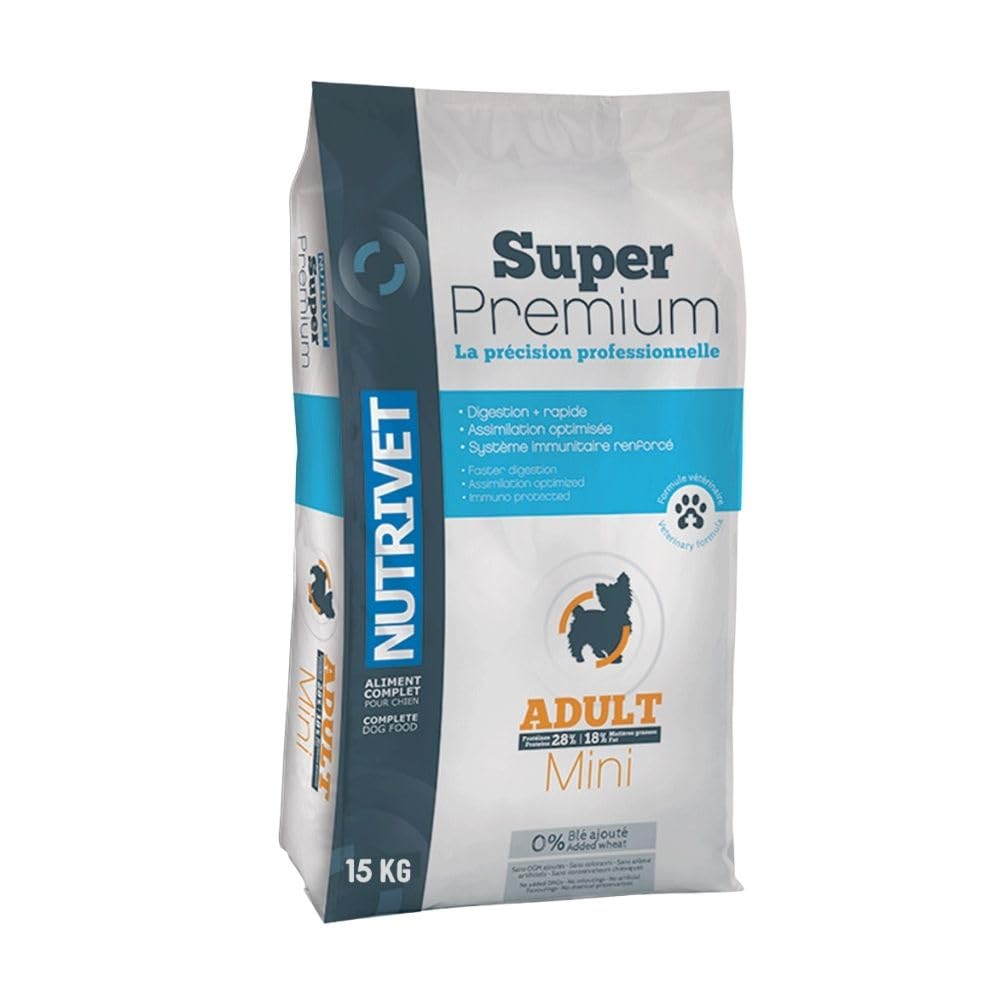 NUTRIVET - Super Premium - Adulte Mini - Croquettes sans Blé - Chien - Riche en Protéines Animales - 15 kg