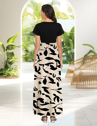 Image of Lacavocor Womens Short Sleeve Maxi Dresses Empire Waist Long Dress