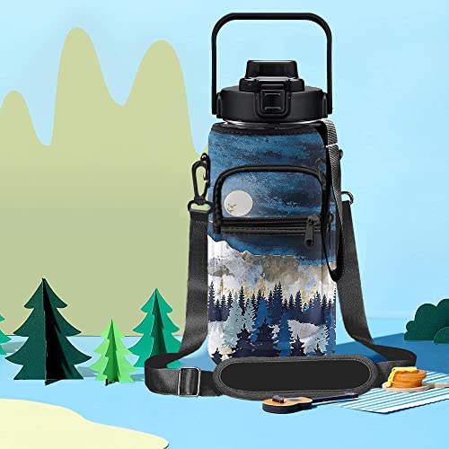 Moon Half Gallon Water Bottle With Sleeve 1/2 Gallon Water Bottle 64 Oz Water Bottle With Time Marker, Motivational Water Bottle Half Gallon Water Bottle With Straw For Women Gym Yoga Pregnance #TOP6