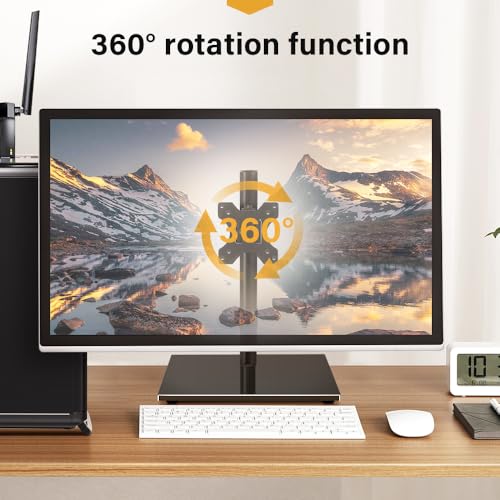Image of WKWKER Universal TV Stand Table Top fits 13-32inch 360 Swivel Height Adjustable TV Stand with Mount Base with Tempered Glass Base