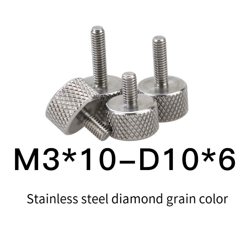 5/20 szt. Śruby radełkowane z łbem cylindrycznym ze stali nierdzewnej M3 M4 M5 dokręcane ręcznie, regulowane, śruby anty-wypadkowe(20 Pcs,M3x10 D10x6)