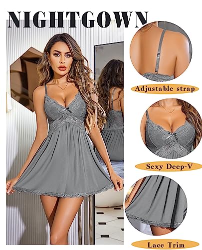Image of Avidlove Women Chemise Night Gown Lace Modal Sleepwear V-Neck Full Slip Babydoll Lingerie Sexy Nightgowns