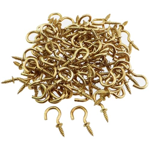 Caishun 100PCS 1/2 Inch Gold Small Screw Hook Mini Screw Jewellery Hook Metal Screw Wooden Ceiling Hook Self Tapping Screw Fastener Suitable for Hanging Jewellery Crafts Cup Hat