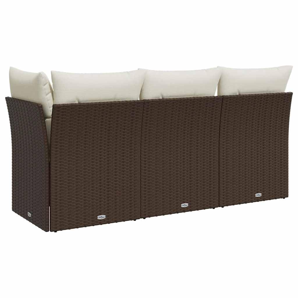 Divano da Giardino 3 Posti con Cuscini, Set Salotto Esterno in Polyrattan Marrone, Design Modulare con Van Portaoggetti, per Terrazzo e Giardino, Colore Marrone, 172 x 62 x 69 cm